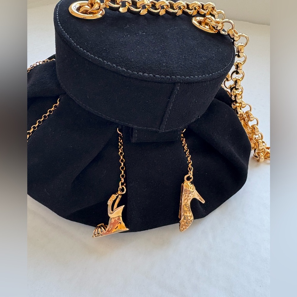 Vintage Salvatore Ferragamo Black Suede Bucket Bag Shoe Charm Limited Edition - Picture 8 of 16